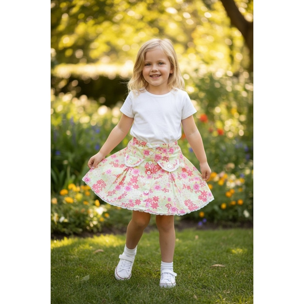 Talbots Girls Sz 6 Floral Skirt Pockets Lace Trim Tiered Flouncy Sweetheart‎